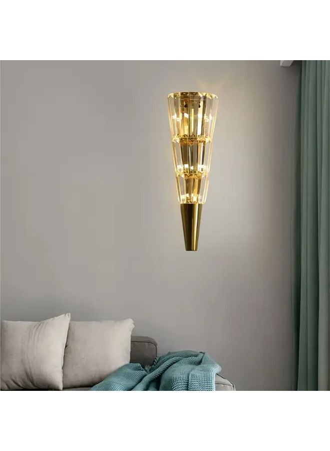 Golden Small Modern LED Crystal Wall Sconce Torch Design 3 Color Changing Light for Bedroom Living Room Hallway Decor with Hardware - Image 2